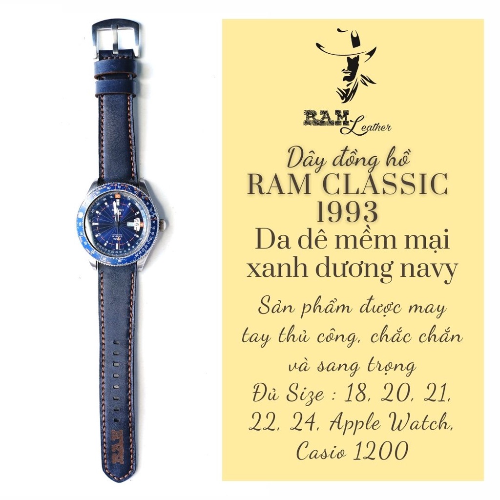 Dây Apple Watch , iWatch , iphone Watch da dê xanh navy RAM Leather classic 1993