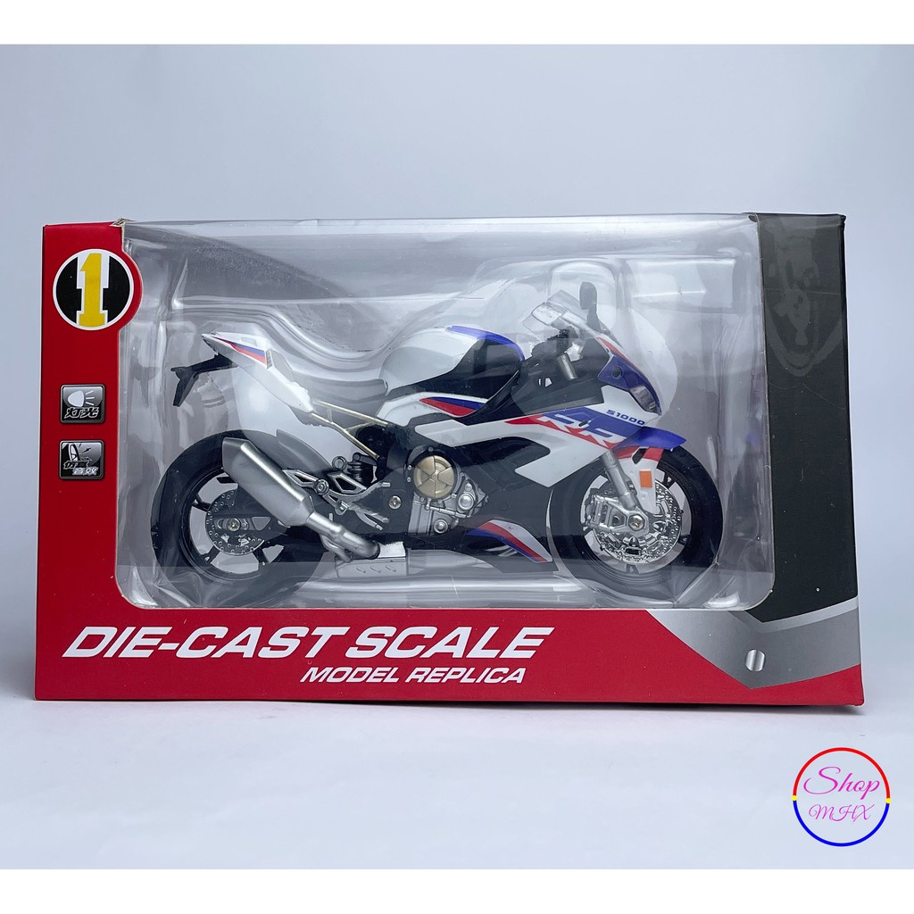 Xe mô hình mô tô BMW S1000RR 2020 TẶNG KÈM BIỂN SỐ tỉ lệ 1:12 hãng HUA YI