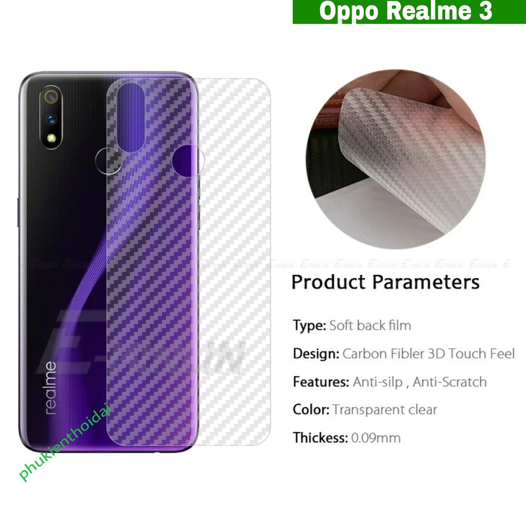 Dán lưng Carbon Oppo Realme 3 FREESHIP Từ 50k vân caro chống mồ hôi