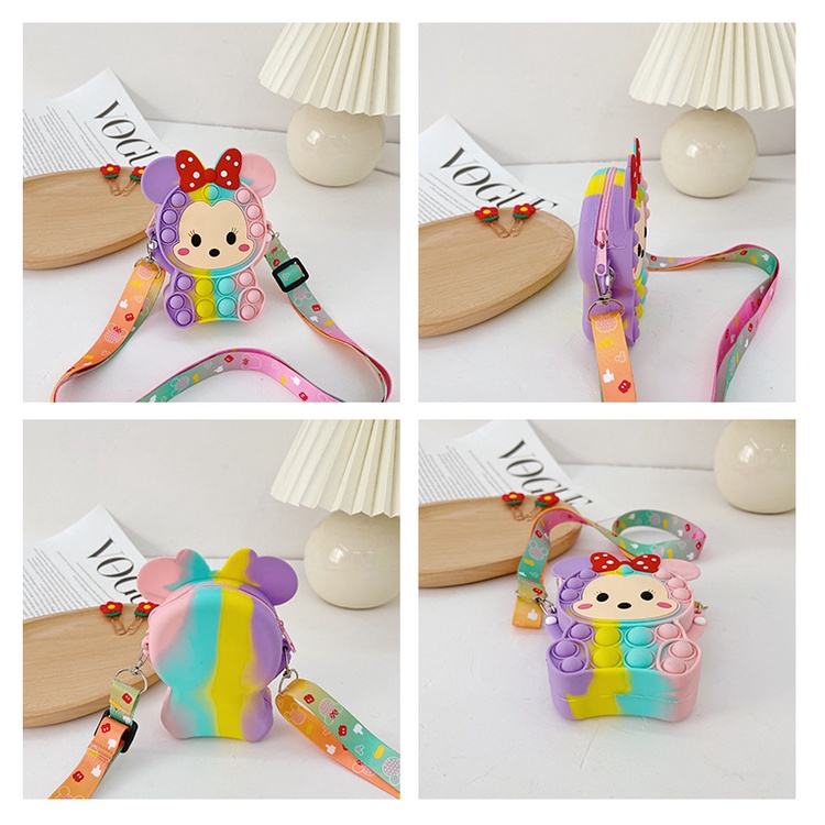 Túi Đeo Chéo Hình Pikachu / Minnie Màu Macaron Dễ Thương Cho Bé