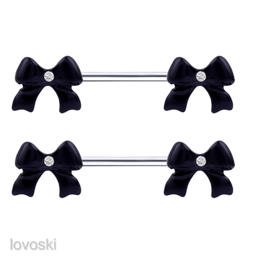 Set 2 Khuyên Nhũ Hoa Hình Nơ Bằng Thép Không Gỉ 14g