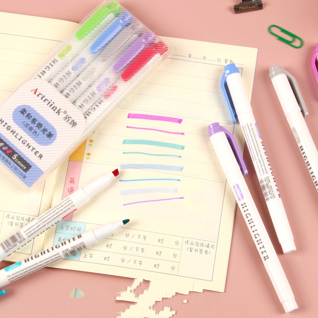 Bút đánh dấu 2 đầu đóng hộp 5 màu Highlighter