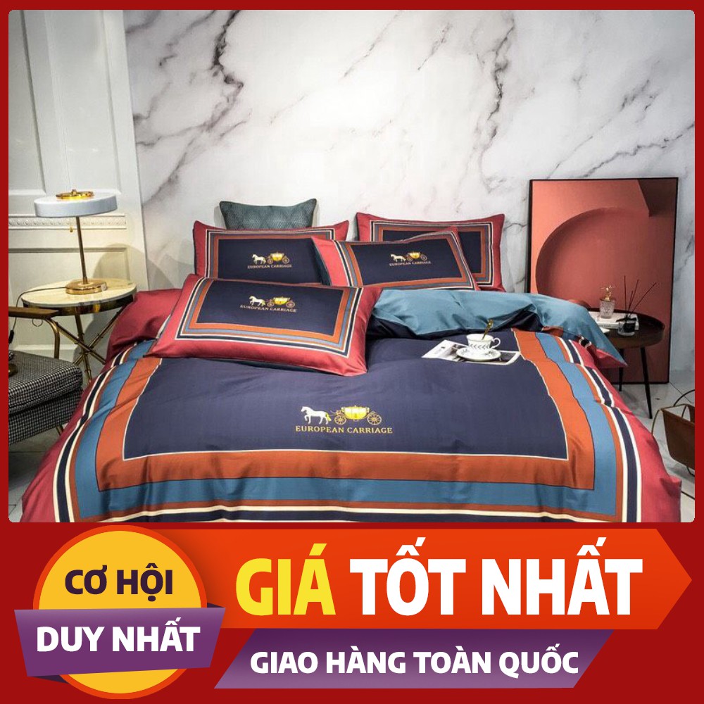 Bộ chăn ga gối cotton 40S in họa tiết