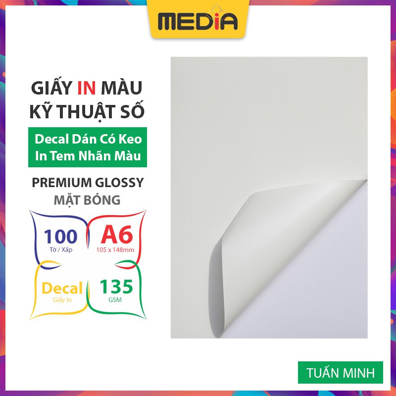 Giấy In Nhãn Dán (Decal) Media Mặt Bóng A6 135gsm 100 Tờ