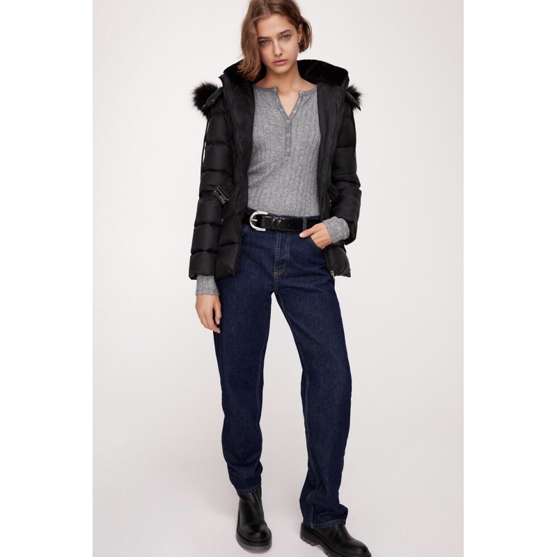 Áo phao lông vũ đai eo