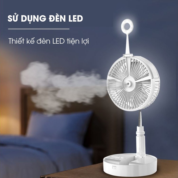 [CHÍNH HÃNG] Quạt tích điện phun sương gấp gọn đa năng - Dùng duy trì trong 24h, có đèn LED, 4 tốc độ gió cực mát !