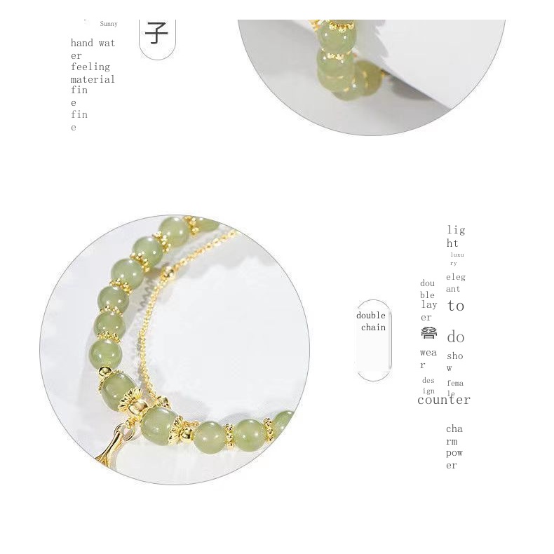 Hetian Yu Vòng Tay Hạt Ngọc Bích Nhẹ Nhàng Không Phai Màu Phong Cách Trung Hoa Sang Trọng Cho Nữ