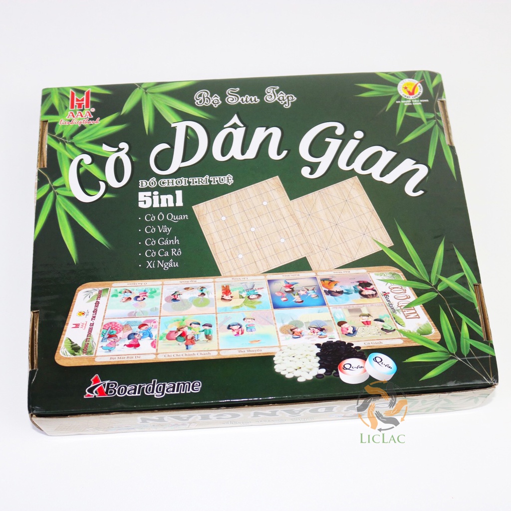 Đồ chơi Cờ Dân Gian 5 trong 1 Liên Hiệp Thành, Bộ đồ chơi cho bé gồm Cờ Ô Quan, Cờ Ca Rô, Cờ Gánh, Cờ Vây, Xí Ngầu