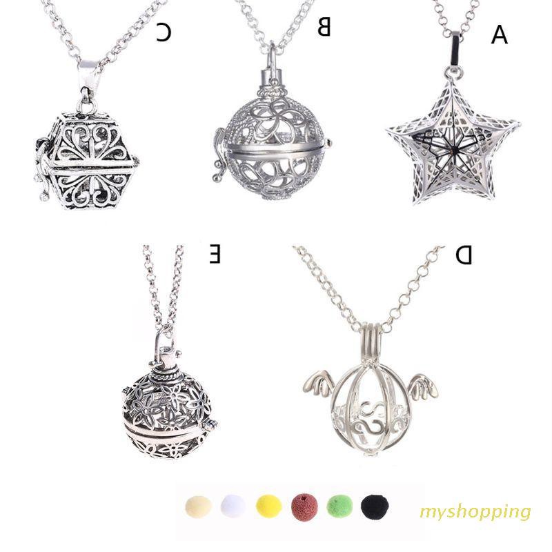 Ivy Antique Silver Aromatherapy Essential Oil Diffuser Locket Bottle Pendant Necklace with Lava Stone Fashion Jewelry