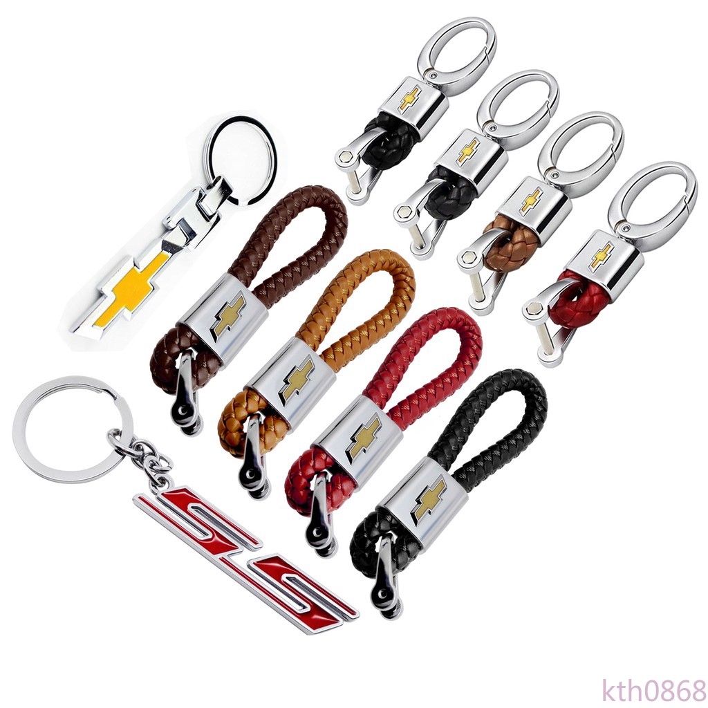 In stock Car Key Chain Key Strap Braided Rope Key Fob for Chevrolet Aveo Cruze Silverado Malibu Sail Trax Leather Key Ring Creative Metal Car Key Pendant Accessories