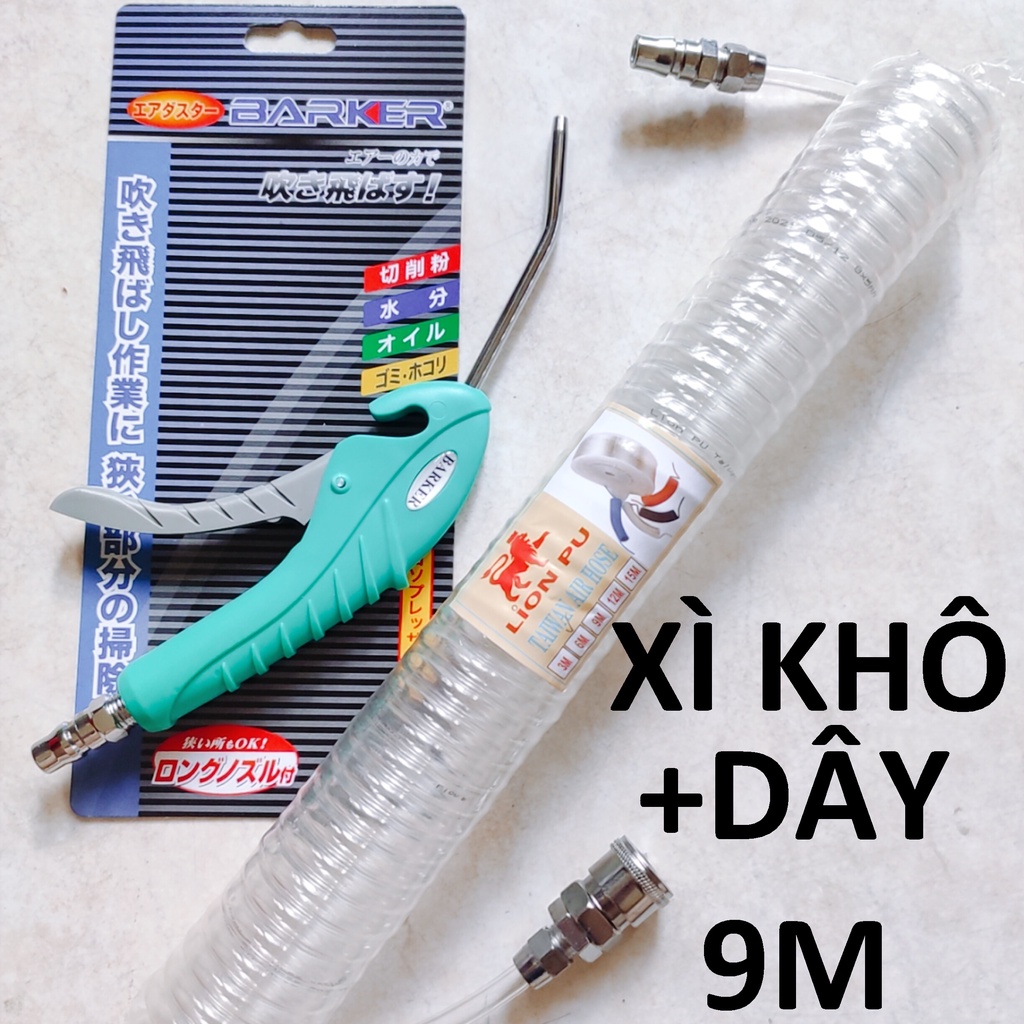 xì khô Barker chính hãng + dây hơi 9m, súng xịt hơi thổi bui dùng khí nén