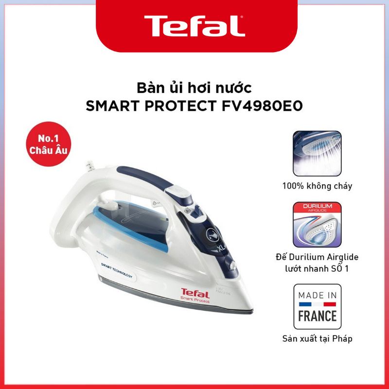 🇨🇵 Bàn ủi hơi nước Tefal Smart Protect FV4980E0 - Made in France