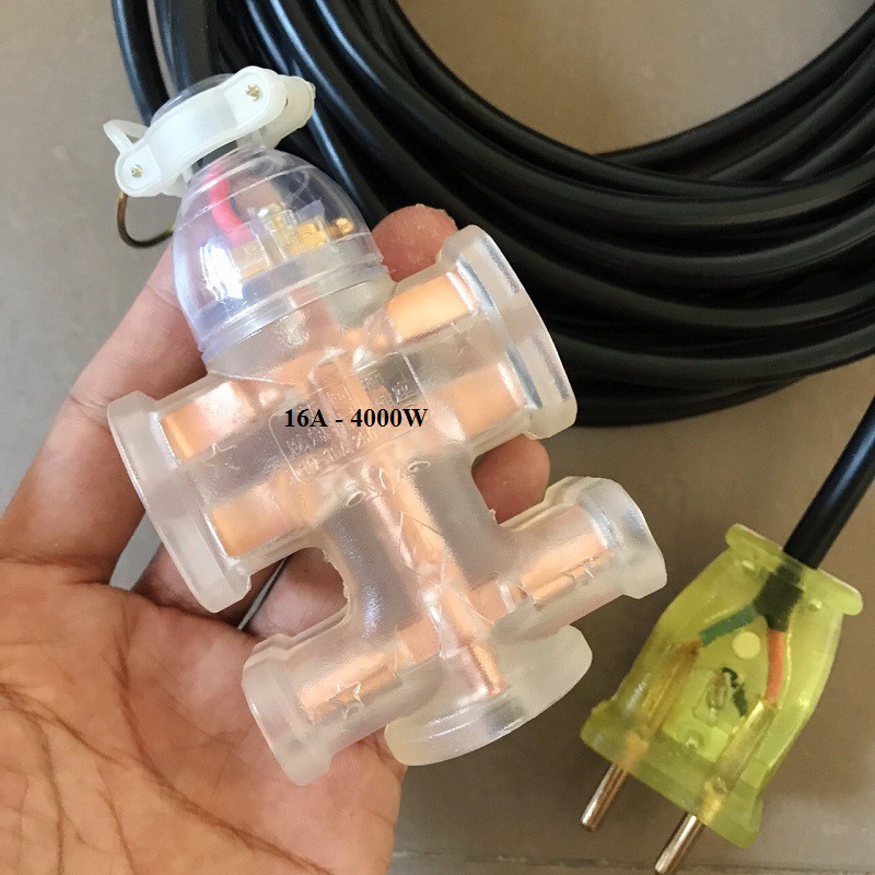 Dây điện 10m kèm Ổ cắm,Phích cắm đúc cao su mềm Chịu tải,Chịu va đập 16A/4000w