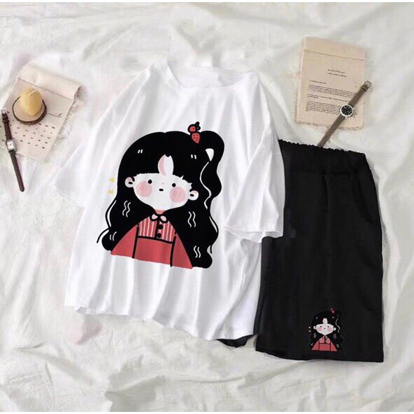 [ Free size ] Set áo thun tay lỡ + quần short cho nam và nữ in hình cực xinh - có kèm video quay tại shop | BigBuy360 - bigbuy360.vn
