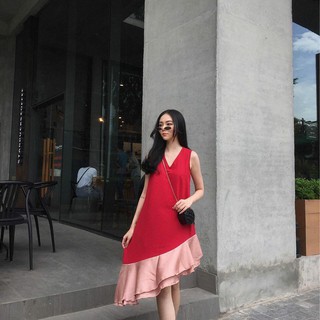 Váy chân bèo lụa lệch cổ V
