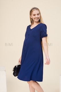 ĐẦM NÚT CỔ V XANH - BIMI
