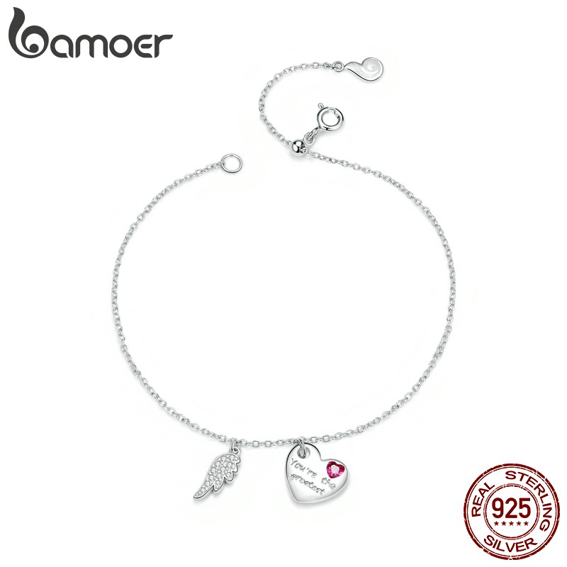 Vòng tay BAMOER BSB052 bằng bạc sterling 925 mặt hình trái tim ngọt ngào cho nữ