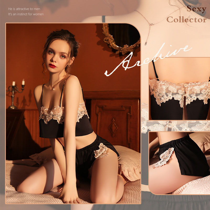 Set Đồ Ngủ LEOSOXS 2 Dây Vải Satin Phối Ren Quyến Rũ Cho Nữ