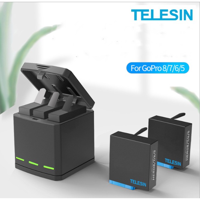 [Xả Kho] Telesin Sạc 3 Pin Type C và Pin GoPro CHÂN XANH 8/7/6/5 1220mAh 3.8V Pin GOPRO chất lượng đạt chuẩn EU  - HT567