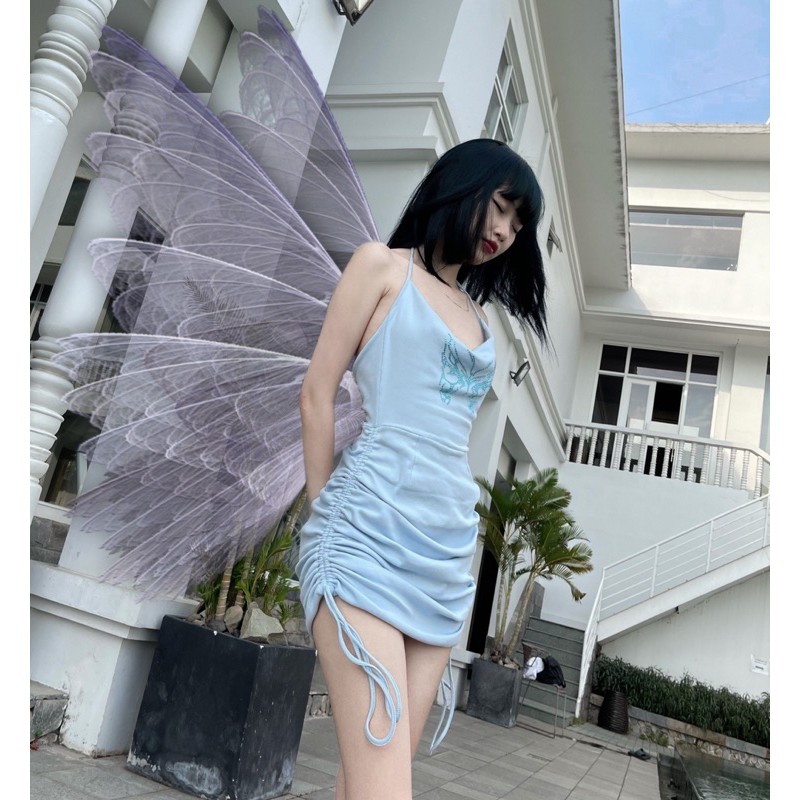 Đầm cổ đổ đính cườm pastel