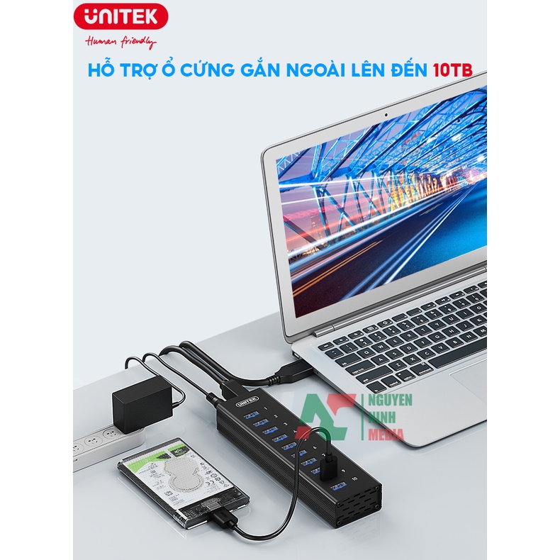 Bộ Chia USB 3.0 10 Cổng UNITEK H305A Tốc Độ Cao 5Gbps - Hàng Chính Hãng