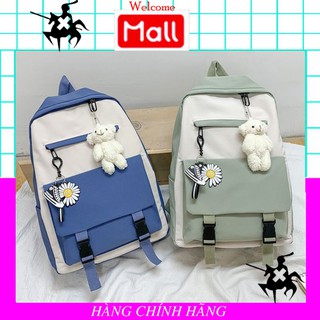 Balo thời trang chống thấm hoa cúc siêu xinh cho bạn nữ kèm móc gấu