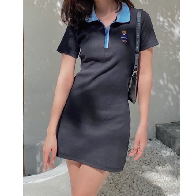 Váy body thêu gấu teddy chất bo gân dày mịn co giãn fit body
