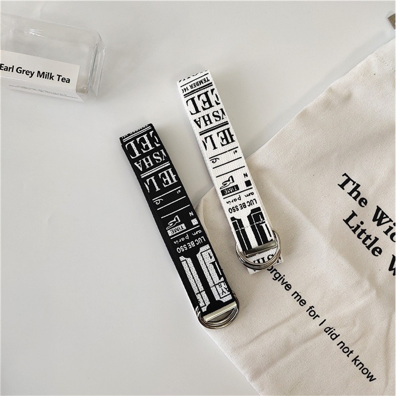 Thắt Lưng Vải Canvas Phối Da Bản Rộng Có Khóa Cài Họa Tiết Graffiti Phong Cách Nhật Hàn