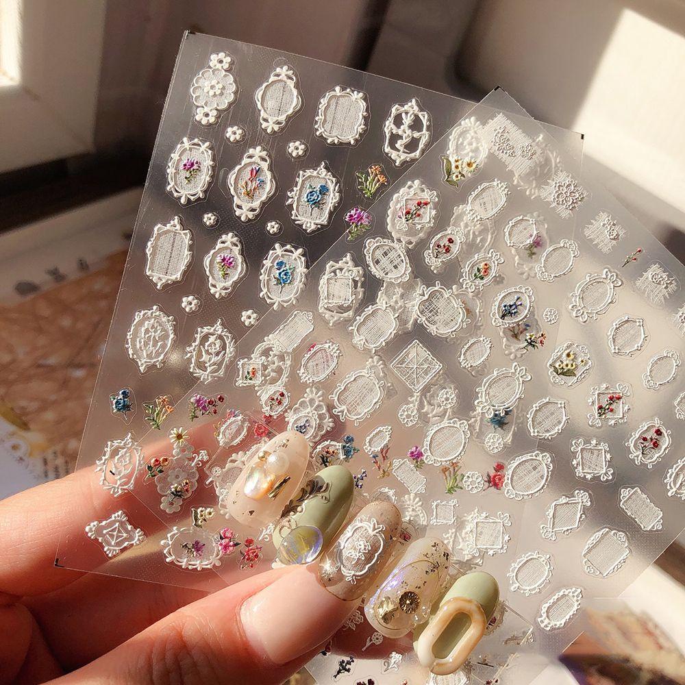 DANILO Lace Frame Nail Stickers Charm Japanese Colored Flowers Relief 5D DIY Nail Art Tool
