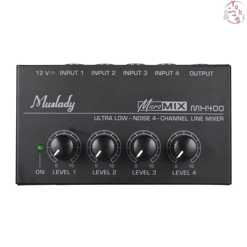 ♫ MX400 Ultra-compact Low Noise 4 Channels Line Mono Audio Mixer with Power Adapter