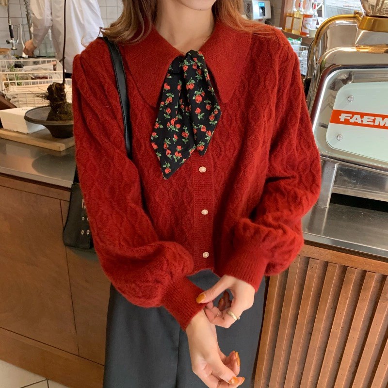 [ÁO CHOÀNG] Cardigan Nữ Lông Cừu, Áo Len Kèm Khăn Nữ Mix Quần Chân Váy Siêu Sinh | BigBuy360 - bigbuy360.vn