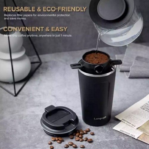 Set 2 bộ lọc cà phê bằng thép không gỉ 304, bộ lọc cà phê hai lớp lọc mịn không cần giấy lọc có tay cầm có thể gập lại