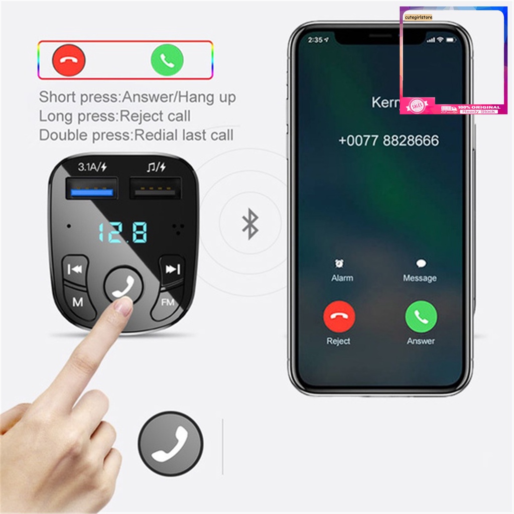 Tẩu sạc nhanh cổng USB kép Bluetooth 5.0 phát FM nghe nhạc MP3 dành cho xe hơi QCDZ