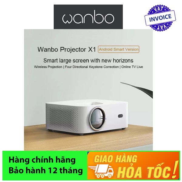 Máy chiếu mini Wanbo X1 Pro-Android 9.0 hỗ trợ điện thoại di động và máy chiếu 4k xem phim đồng thời (kết nối WiFi)