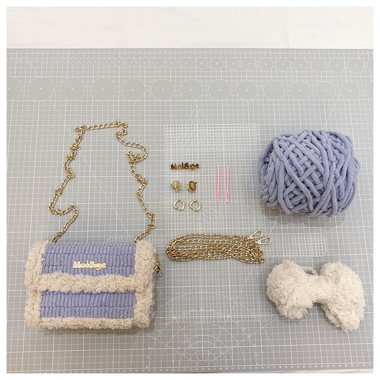 Miss Meow Túi Handmade Tự Đan Đầy Đủ Phụ Kiện Gồm Len Mịn Cancas cắt sẵn Dây Xích Chắc Chắn cực hot | BigBuy360 - bigbuy360.vn