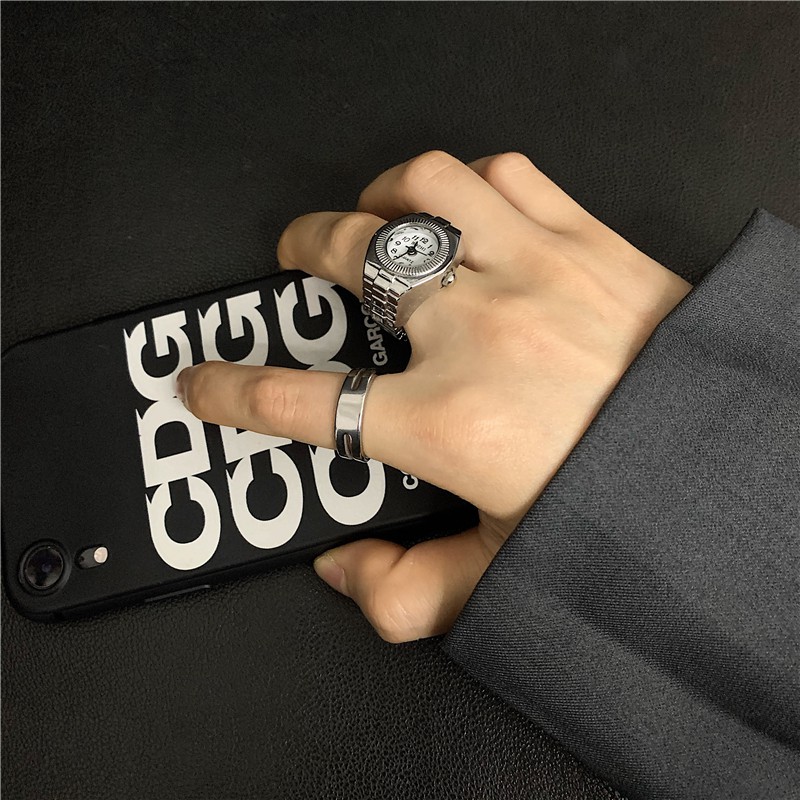 Nhẫn đeo tay thiết kế dạng đồng hồ phong cách Harajuku thời trang Hàn Quốc cá tính