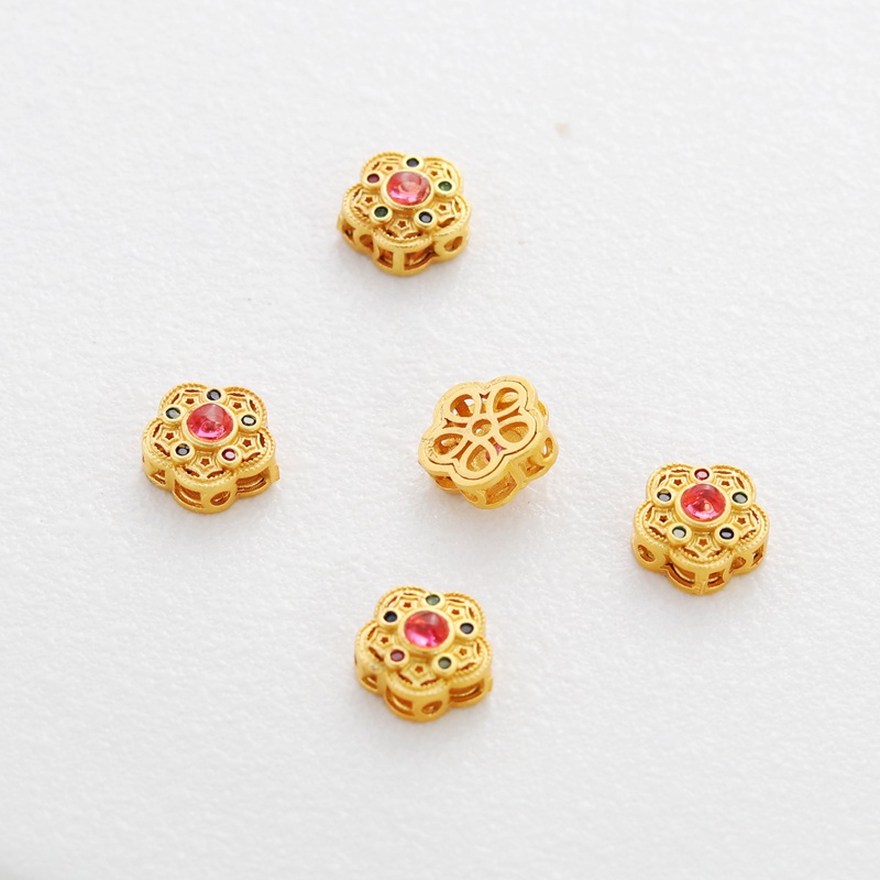 Hạt Đá Zircon Hình Bông Hoa Năm Cánh Rỗng Màu Vàng 18k 10mm Dùng Làm Vòng Tay/Dây Chuyền DIY