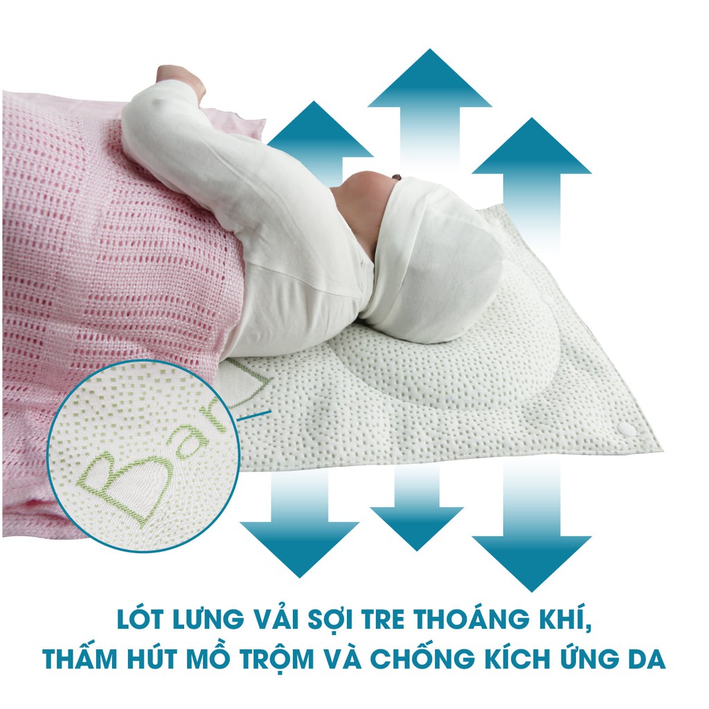 Gối sơ sinh lõm chống bẹt đầu kiêm kê tay cho bé bú - Air mesh siêu Bamboo siêu thoáng kháng khuẩn Comfybaby- N04