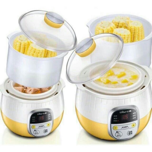 Nồi nấu cháo BEAR 0.8 lít [ Hàng sẵn HN ]  hầm cháo cách thủy dùng điện bằng thố sứ giữ hương vị luôn tươi ngon