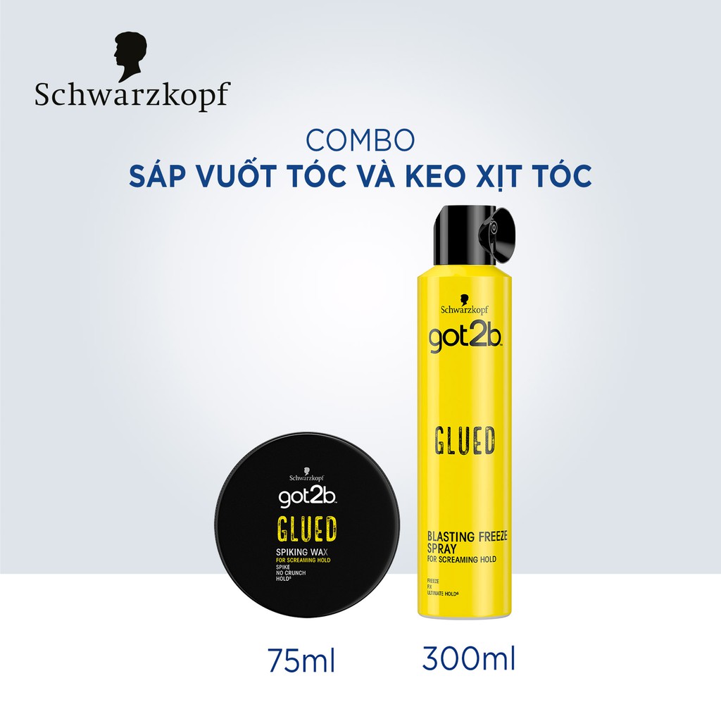 Combo sáp vuốt tóc Schwarzkopf Got2B Glued Spiking Wax 75ml và keo xịt tóc Got2B Glued Blasting Freeze Spray 300ml