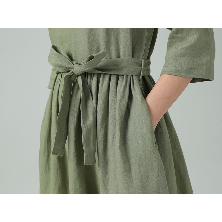 Đầm suông linen tay lỡ cổ tròn kèm đài rời, chất linen mềm mát, thời trang phong cách Hàn Quốc