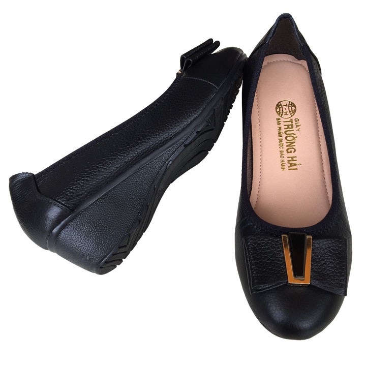 Giày nữ đế xuồng 3cm đính nơ da bò thật cao cấp mềm mạiDX4141