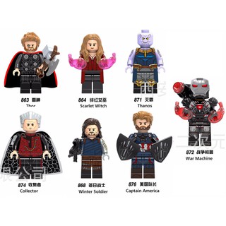 Nonlego trưng bày Infinity War Thor, Scarlet Witch, Thanos, Collector, Winter Soldier, Captain American, War Machine