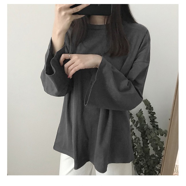 SUXI Áo thun cotton tay dài dáng rộng