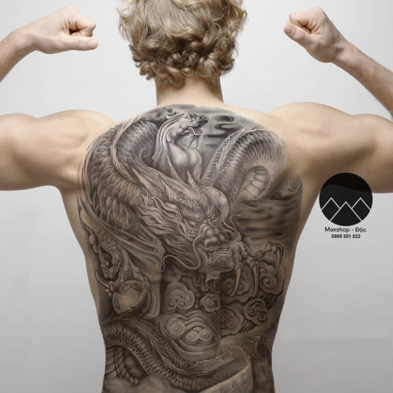 HÌNH XĂM GIẢ TATOO RỒNG PHƯỢNG KÍN LƯNG (Được chọn mẫu)