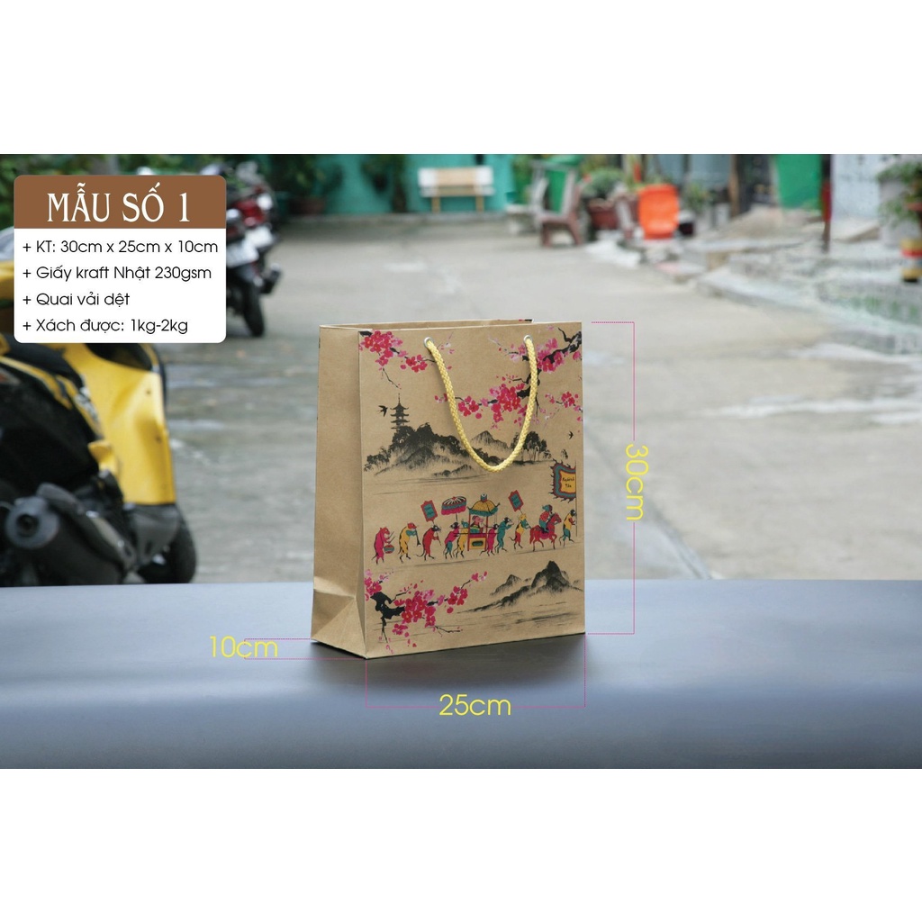 Túi giấy Kraft Nhật Tết đựng quần áo đựng nước hoa đựng quà tặng size 30x25x10 cm (mẫu 1)