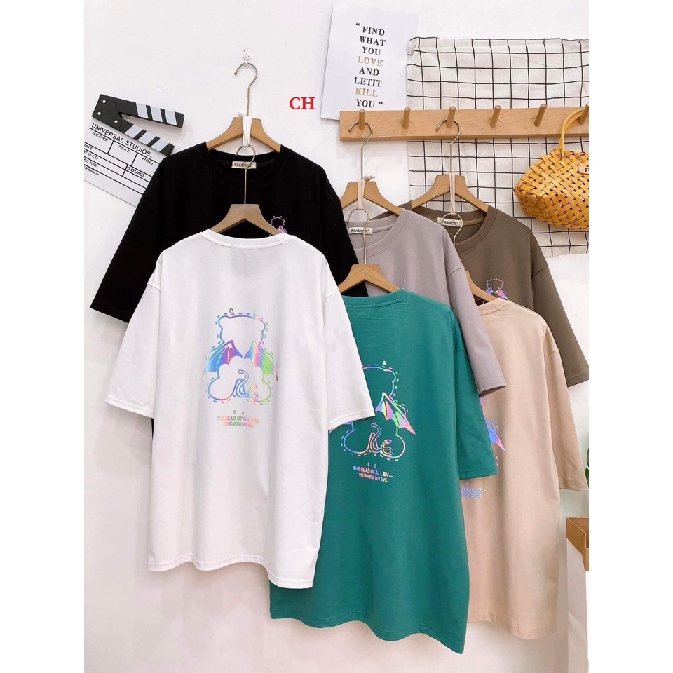 Áo Thun Lưng Gấu Cánh Phản Quang PEONYB Unisex  [FREESHIP] Phông form rộng tay lỡ in hình dễ thương cá tính Ulzzang