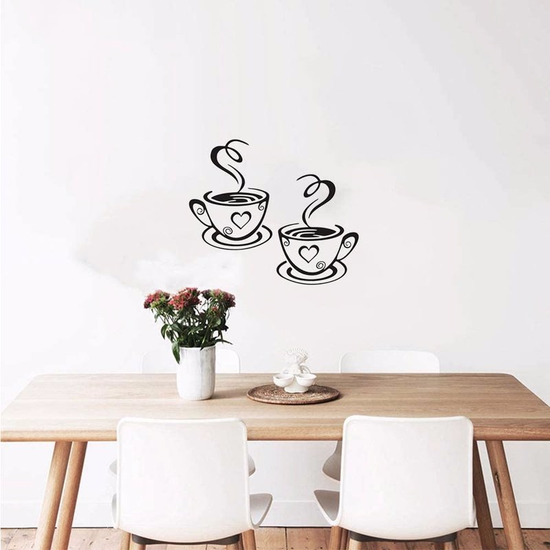 Giấy Dán Tường Tự Dính Hình Tách Cà Phê Màu Đen Trang Trí Phòng Khách / Phòng Ngủ