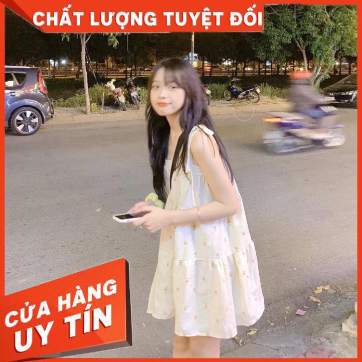 Váy Hai Dây Shan Buộc Nơ - Đầm babydoll suông trơn dáng ngắn, họa tiết hoa nhí, kiểu dáng bánh bèo tiểu thư Ulzzang - SI