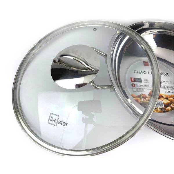 Chảo Lẩu Xào Sâu Lòng 32-28-26-24cm 3 Đáy Inox 430 Fivestar- Đáy Từ Lắp Kính - Bảo Hành 5 Năm